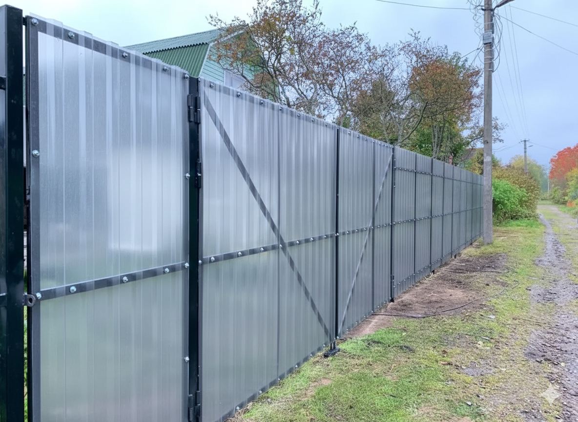 Ограждение из сотового поликарбоната с бутованием