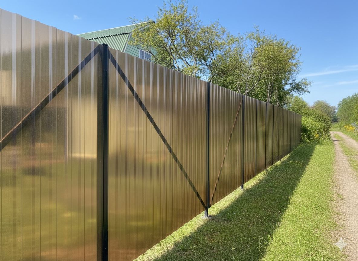 Ограждение из сотового поликарбоната с бутованием